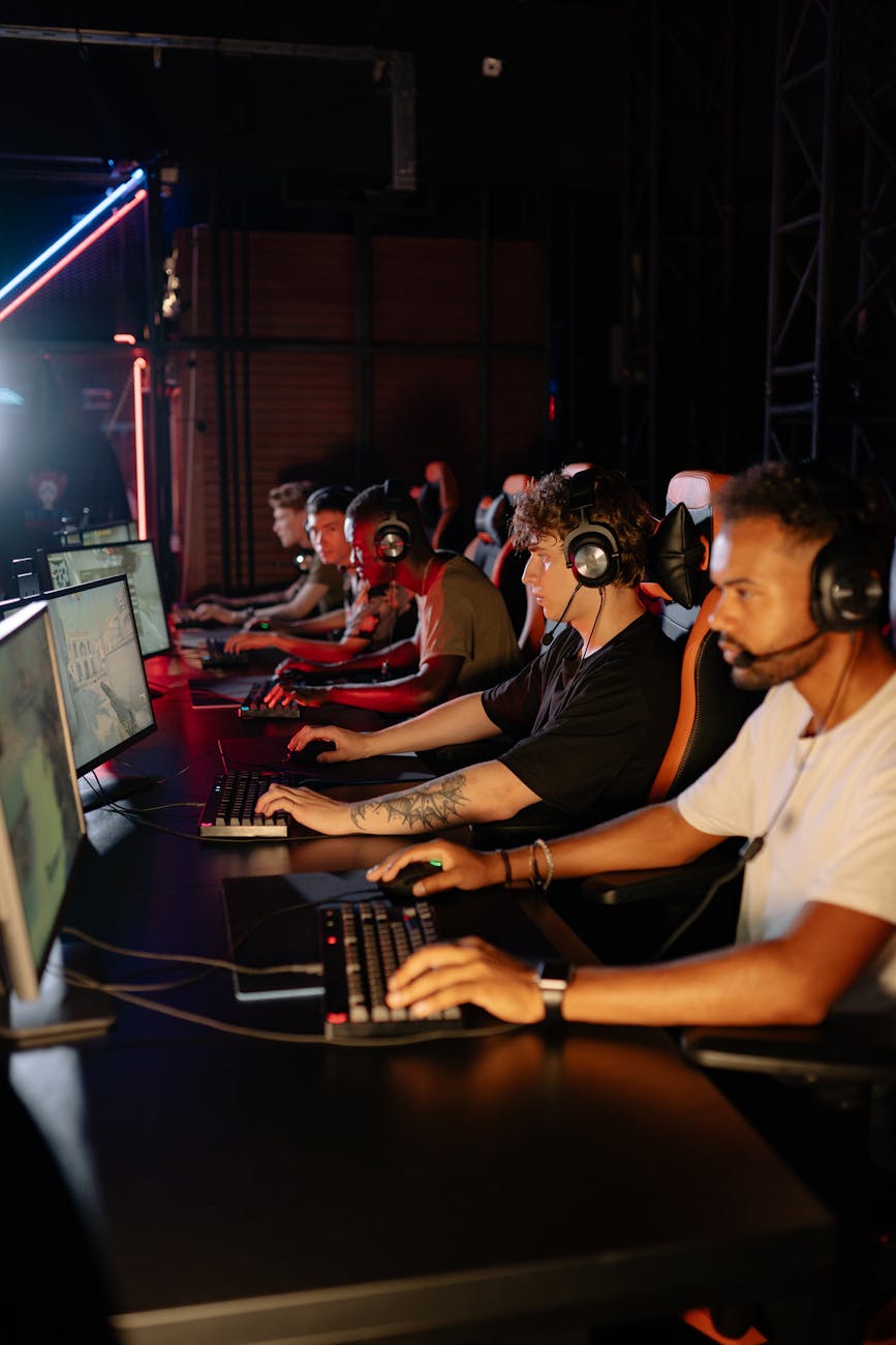 gamers looking serious in playing video games
